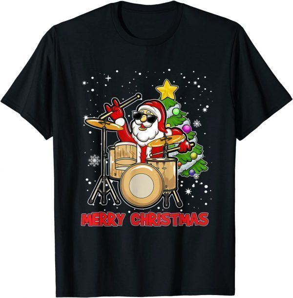 Merry Christmas Drum And Santa Drummer Lover Xmas Classic Shirt