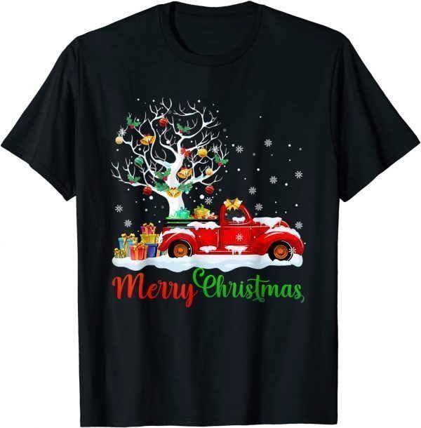 Merry Christmas Red Truck Plaid Christmas Tree Lights Snow 2022 Shirt