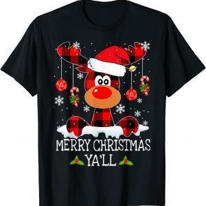 Merry Christmas Ya'll Buffalo Red Plaid Reindeer Santa Hat Classic Shirt