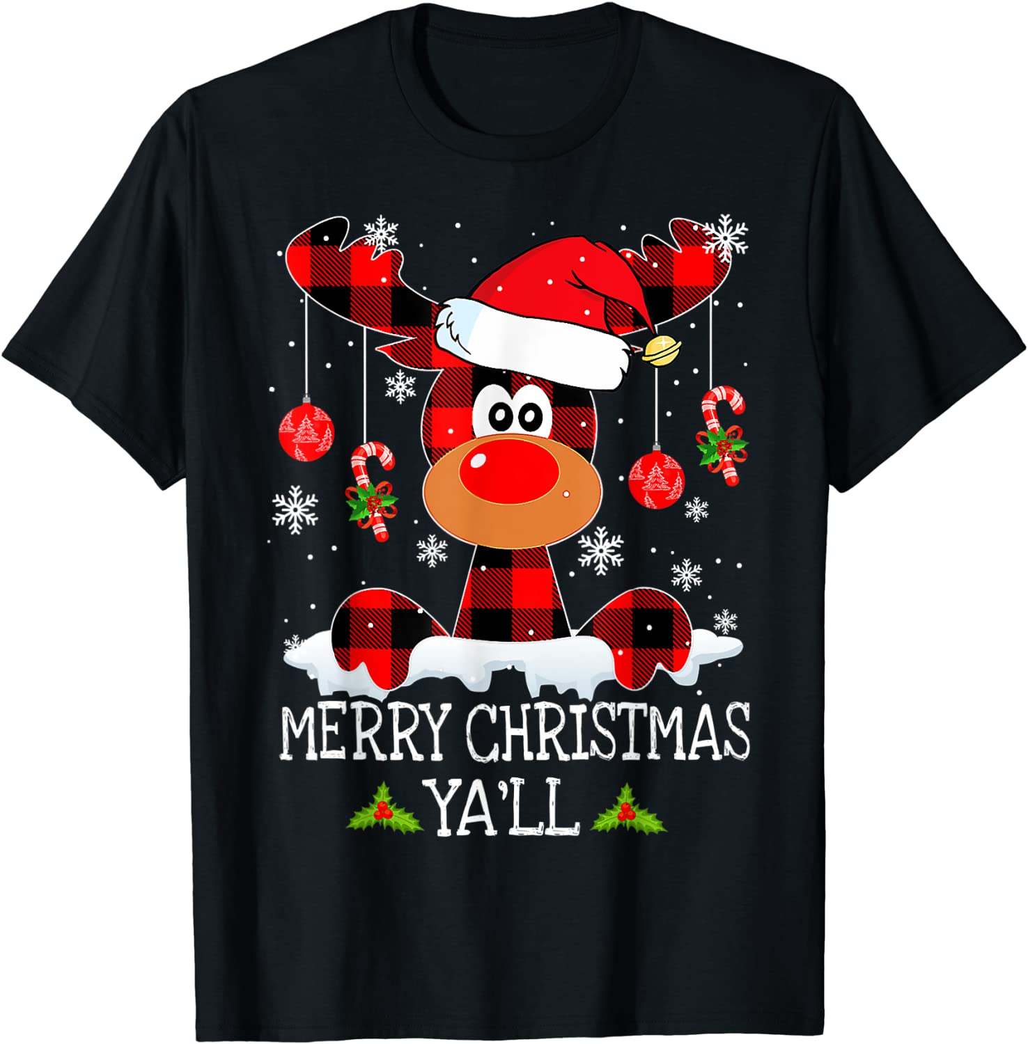 Merry Christmas Ya'll Buffalo Red Plaid Reindeer Santa Hat 2022 Shirt ...