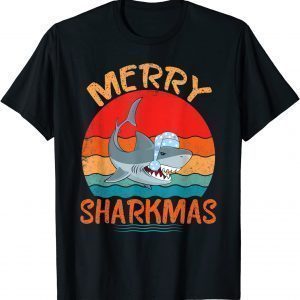 Merry Sharkmas Shark Santa Ugly Christmas Lights T-Shirt