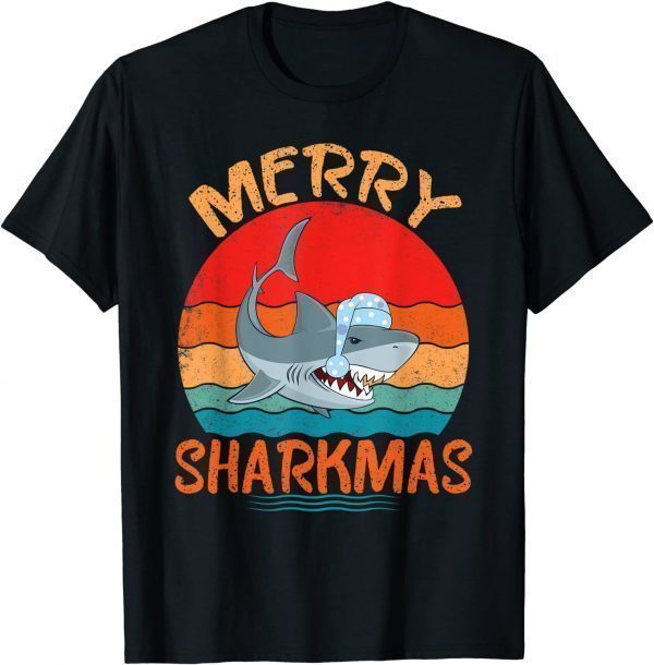 Merry Sharkmas Shark Santa Ugly Christmas Lights T-Shirt