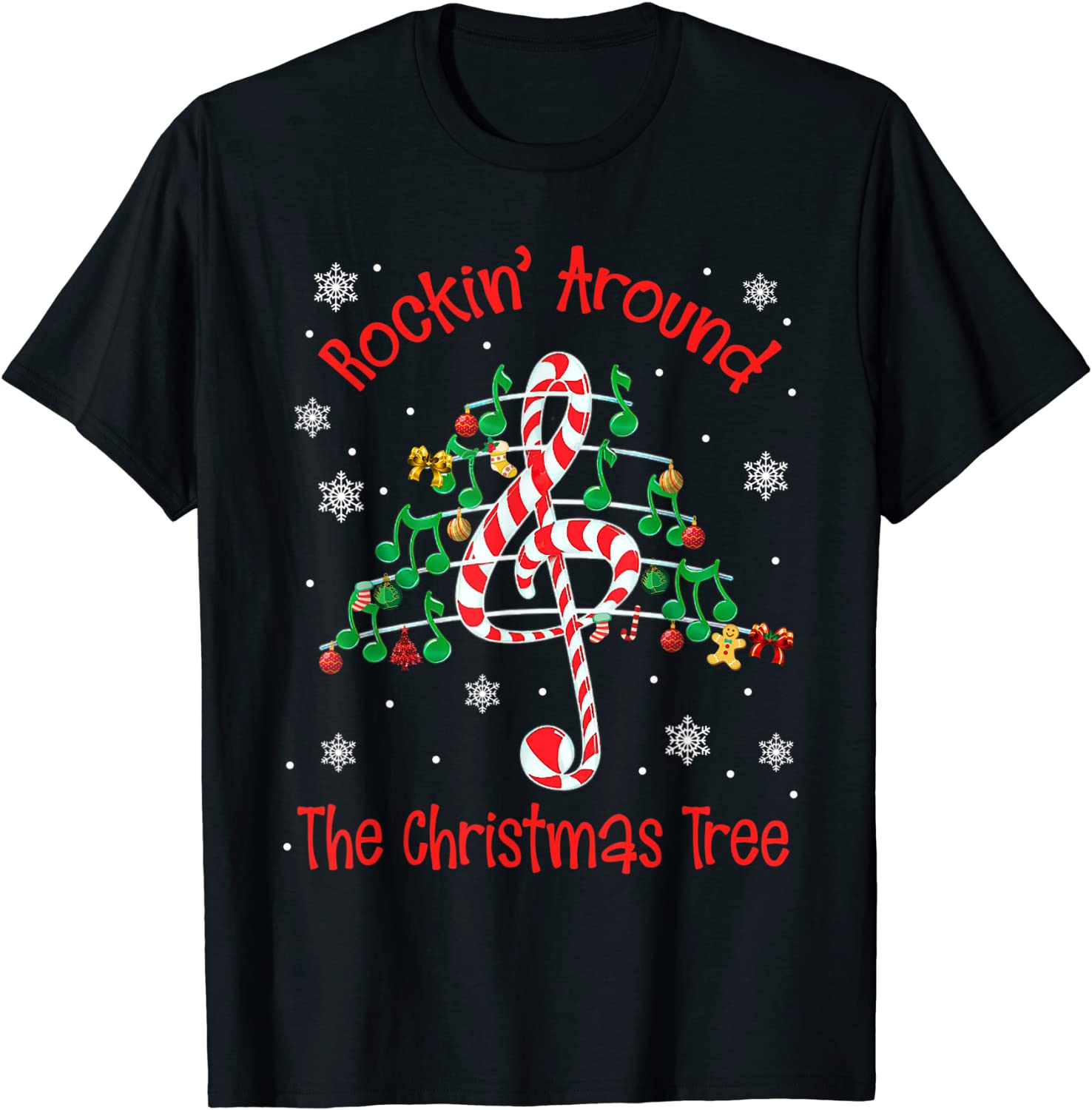 Rockin' Around The Christmas Tree Music Note T-Shirt