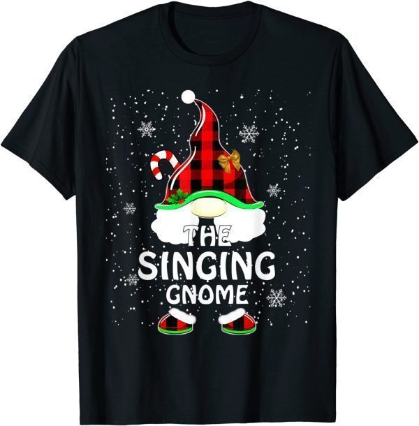 Singing Gnome Gnomies Red Plaid Matching Family Christmas 2021 Shirt