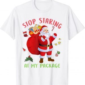 Stop Staring At My Package Xmas Costume Santa Tee Shirt