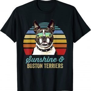 Sunshine Boston Terriers Dog Retro Sunset Beach Vibe 2021 T-Shirt