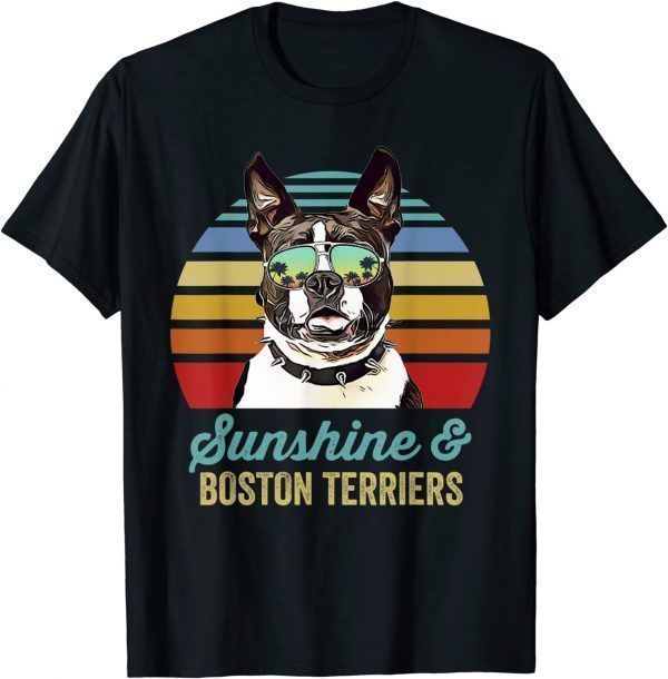 Sunshine Boston Terriers Dog Retro Sunset Beach Vibe 2021 T-Shirt