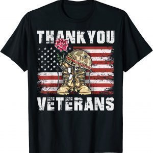 Thank You Veterans Combat Boots Poppy Flower Veteran Day T-Shirt