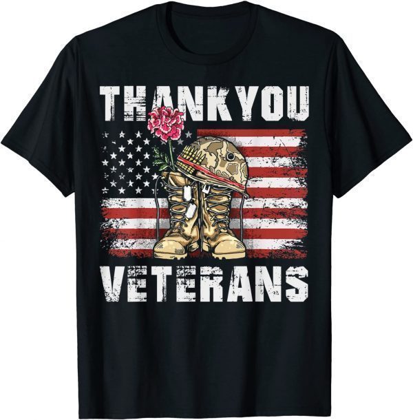 Thank You Veterans Combat Boots Poppy Flower Veteran Day T-Shirt