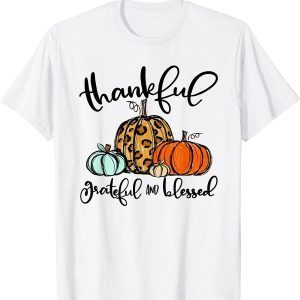 Thankful Grateful Blessed Leopard Plaid Thanksgiving T-Shirt