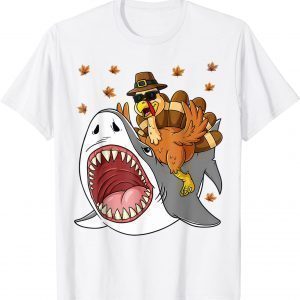 Thanksgiving Turkey Riding Shark T-Shirt