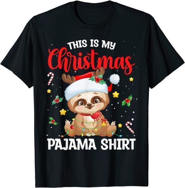 This Is My Christmas Pajama Shirt Sloth Santa Hat Classic Shirt