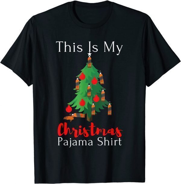 This Is My Christmas Tree Pajama Santa Drinking Bourbon T-Shirt