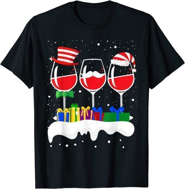 Three Glass Of Red Wine Christmas Matching 2021 T-Shirt