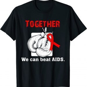 Together we can beat AIDS boxing gloves red ribbon T-Shirt