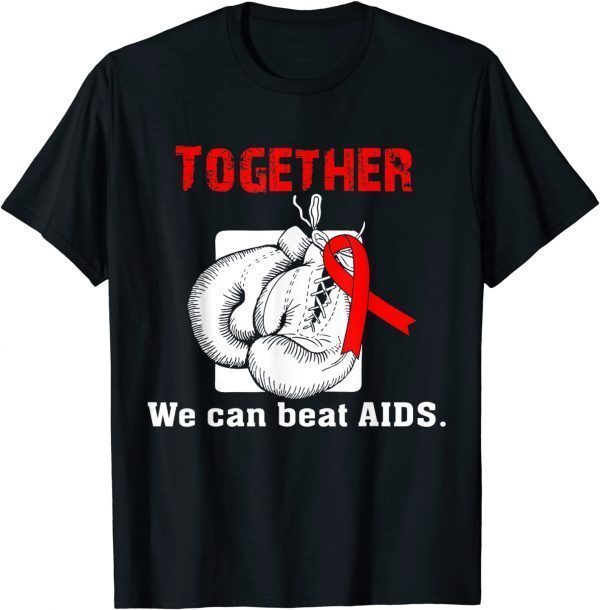Together we can beat AIDS boxing gloves red ribbon T-Shirt