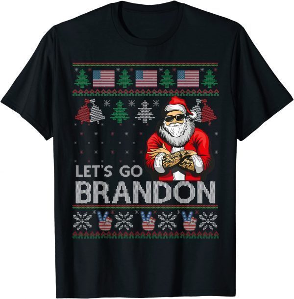 Ugly Christmas Sweater Brandon American Flag Let's Go Santa Classic Shirt
