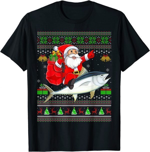 Ugly Xmas Santa Claus Riding Tuna Fish Christmas Classic Shirt