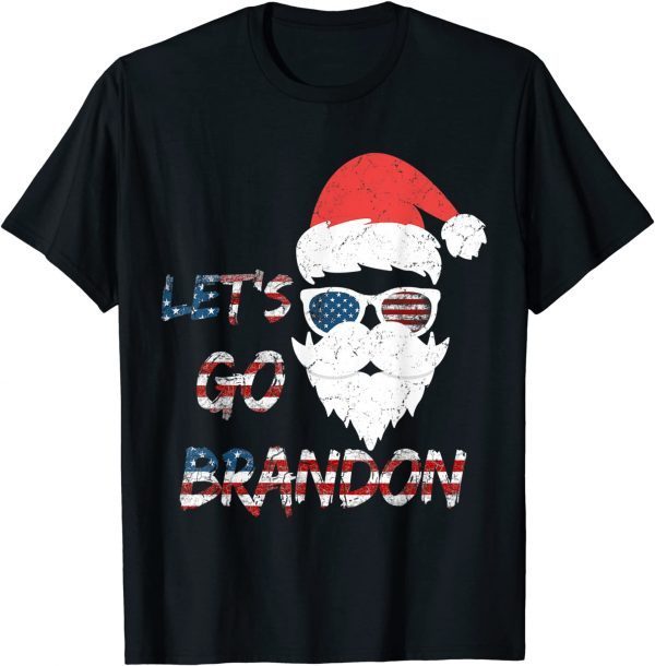 Vintage Let's Go Brandon Christmas Santa USA Flag 2021 Shirt