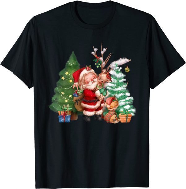 Vintage Santa Hugging a Reindeer Sweet Christmas Classic Shirt