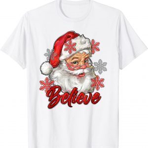 Vintage Snow And Santa Claus Merry Christmas Believe Christ Classic Shirt