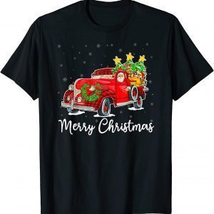 Vintage Wagon Christmas Tree On Xmas Red Truck 2021 T-Shirt
