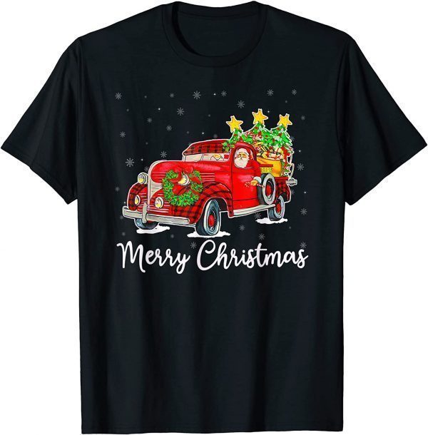 Vintage Wagon Christmas Tree On Xmas Red Truck 2021 T-Shirt