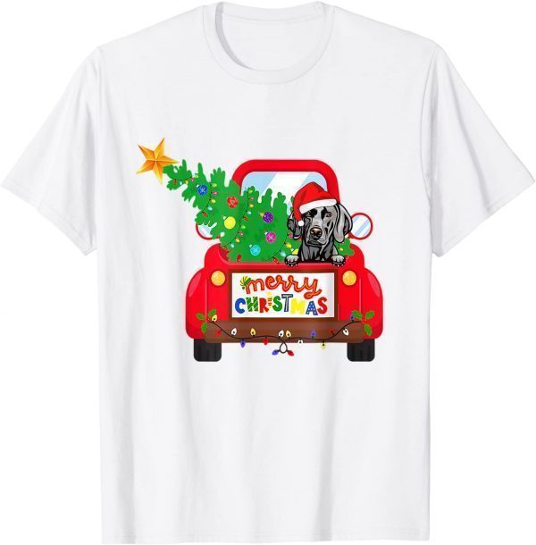 Weimaraner Dog Riding Red Truck Christmas Pajama 2021 Shirt