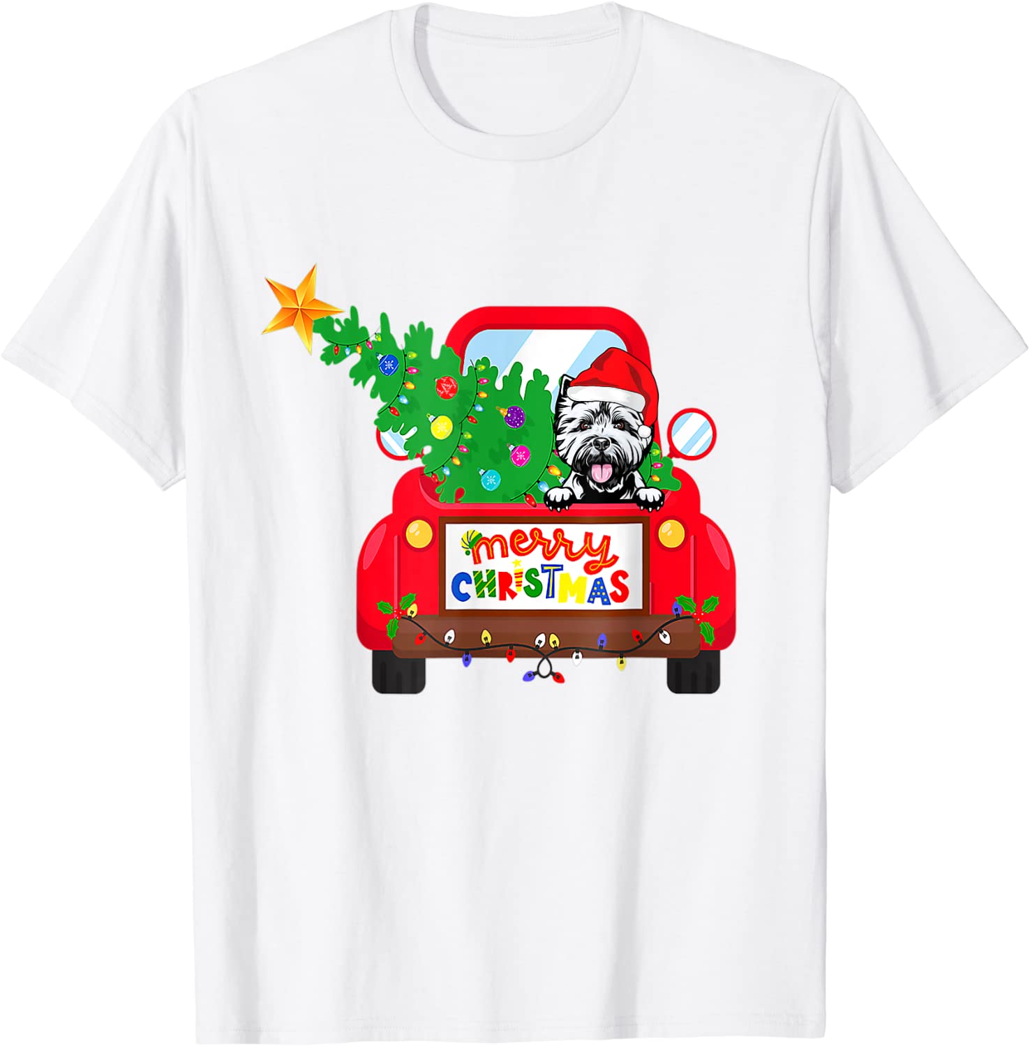 West Highland White Terrier Dog Riding Red Truck Christmas Classic Shirt