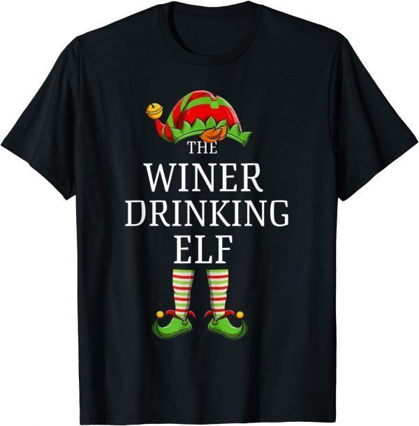 Winer Drinking Elf Matching Family Group Christmas Pajama T-Shirt