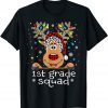 1st Grade Squad Plaid Reindeer Santa Hat Teacher Christmas Tee Shirt