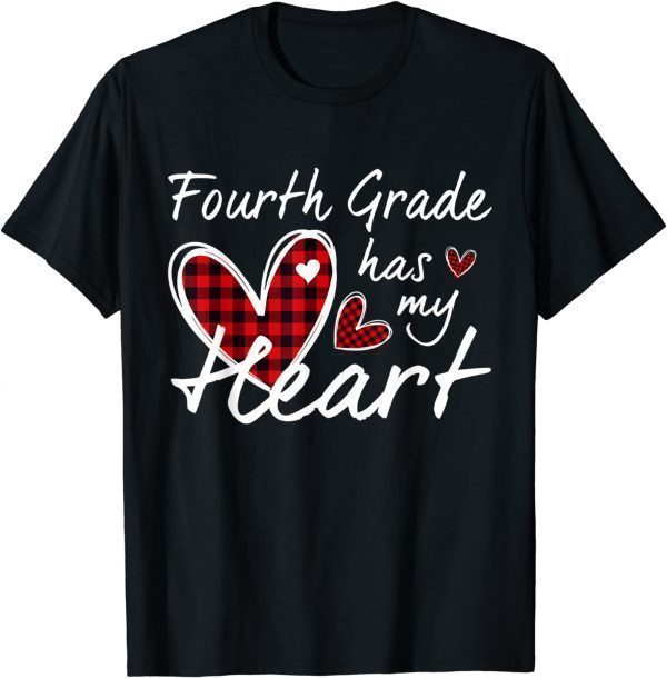 4th Fourth Grade Has My Heart Plaid Teacher Valentine’s Day Gift T-Shirt