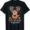 4th Grade Squad Plaid Reindeer Santa Hat Teacher Christmas 2022 Shirt