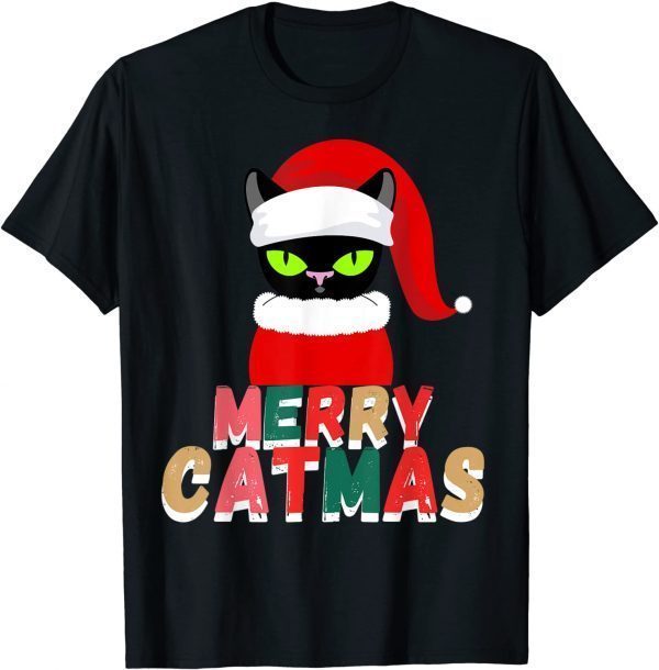 Black Cat Christmas Santa Hat Classic Shirt