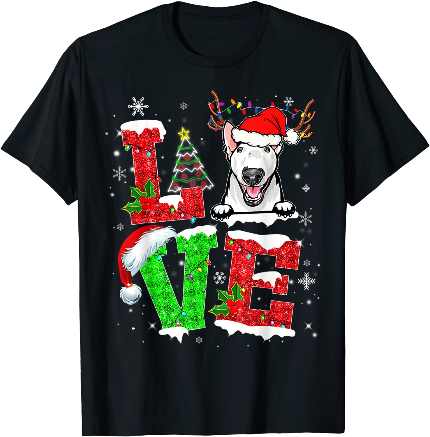 Bull Terrier Dog Tree Christmas Lights Xmas Pajama 2022 Shirt