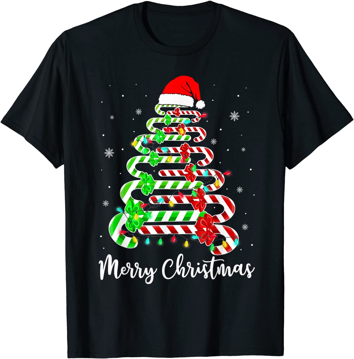 Candy Cane Santa Hat Xmas Tree Merry Christmas Y'all T-Shirt