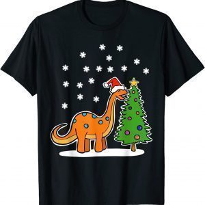 Christmas Brachiosaurus Dinosaur eating a Christmas Tree Tee Shirt