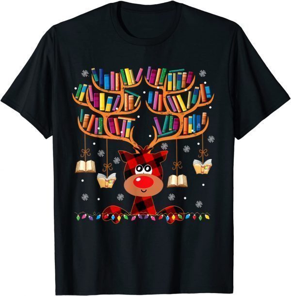 Christmas Library Red Deer Gift For Librarian And Book Lover 2022 Shirt