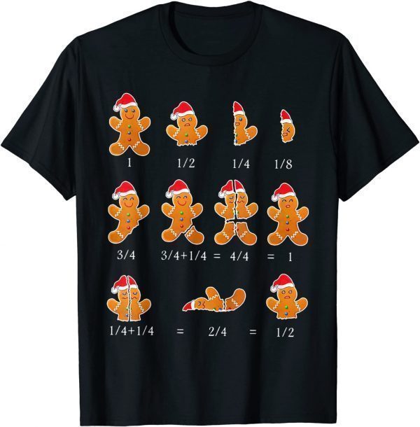Christmas Math Teacher Fraction Gingerbread Cookie Santa Hat Classic Shirt