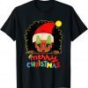 Cute Afro Black Girl Glasses Santa Melanin Merry Christmas T-Shirt