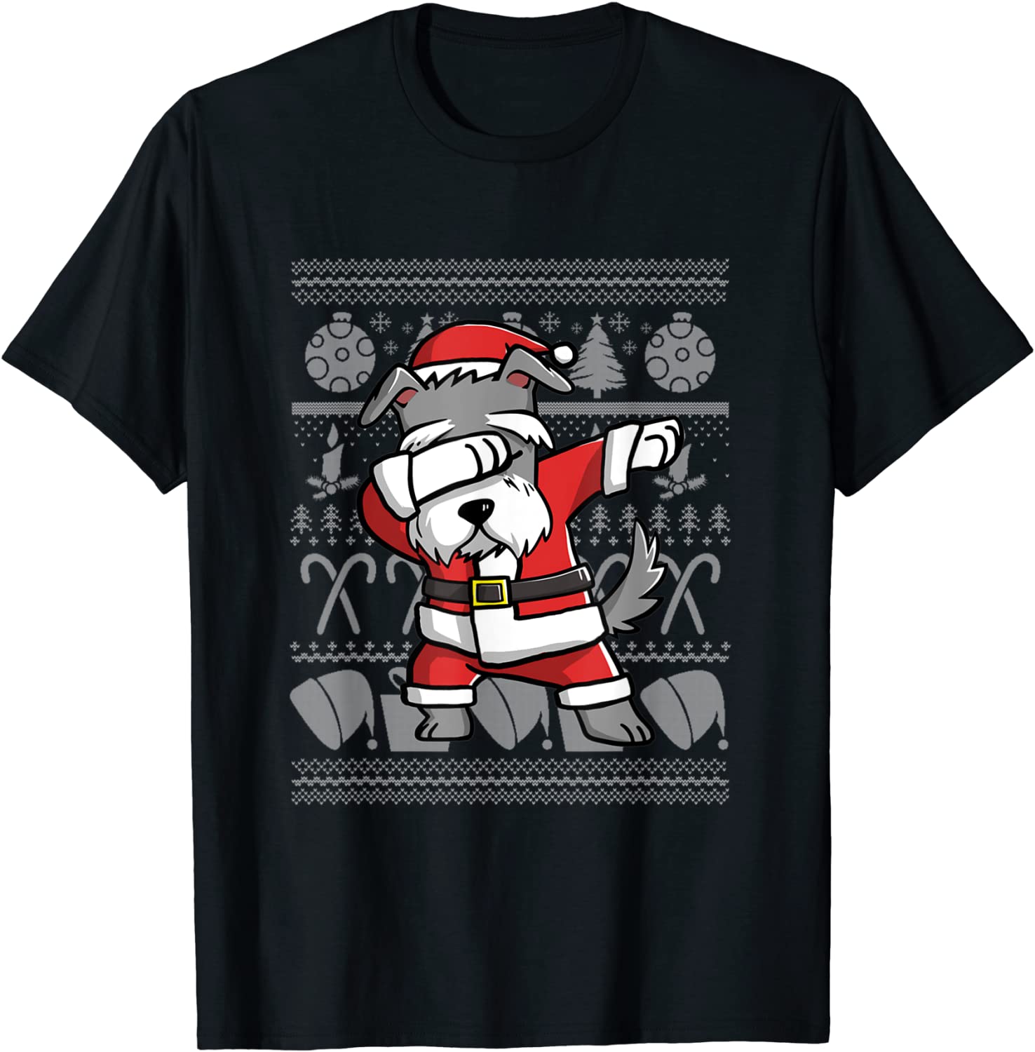 Dabbing Schnauzer Ugly Christmas Sweater Graphic Classic Shirt