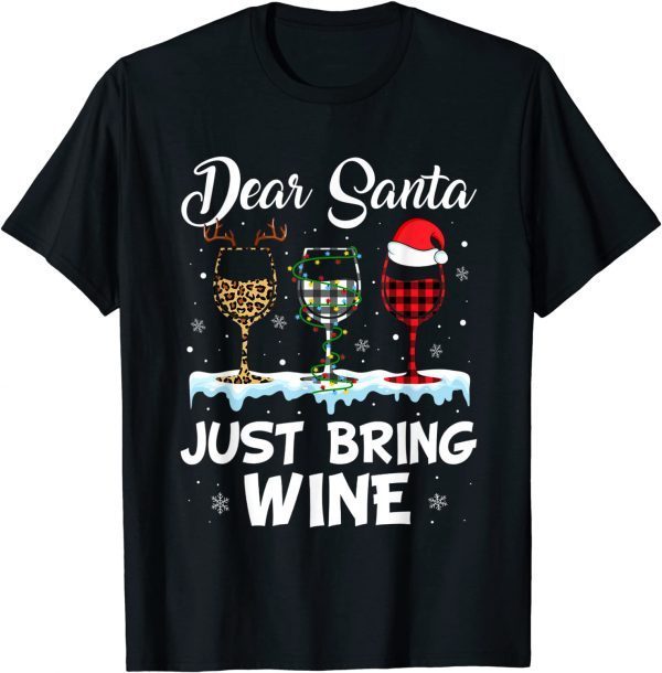 Dear Santa Just Bring Wine Leopard Christmas Lights Pajamas 2022 ShirtDear Santa Just Bring Wine Leopard Christmas Lights Pajamas 2022 Shirt