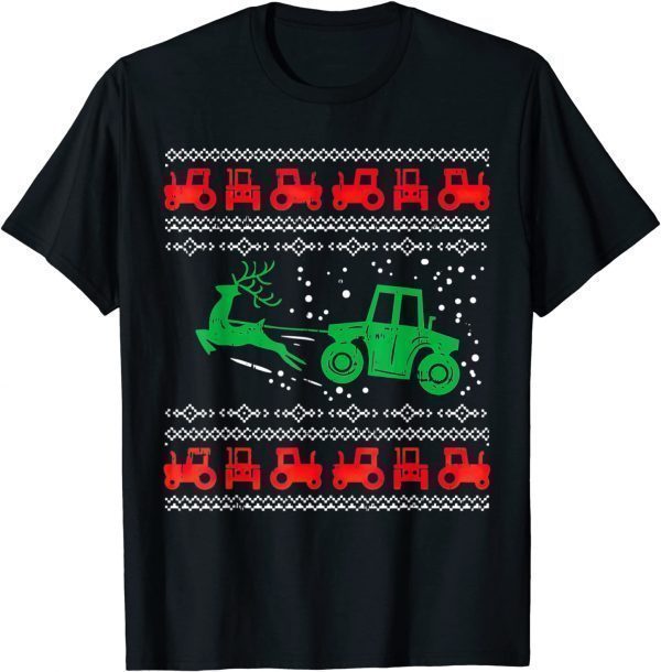 Farm Tractor Reindeer Fun Ugly Christmas Sweater Farmer T-Shirt