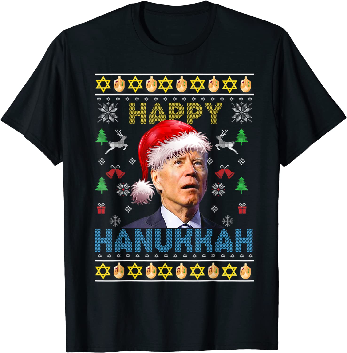Happy Hanukkah Santa Biden Menorah Ugly Christmas Classic Shirt