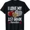 Heart Leopard Buffalo Plaid Valentines Day 1st Grade T-Shirt