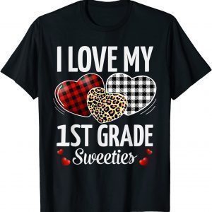 Heart Leopard Buffalo Plaid Valentines Day 1st Grade T-Shirt