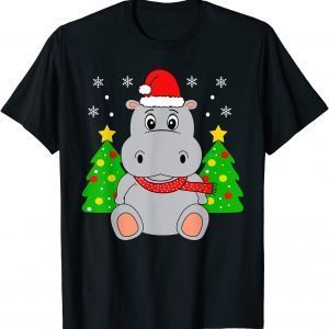 Hippopotamus Christmas Hippo Santa Hat Christmas Tree 2022 Shirt