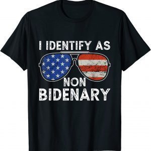 I Identify As Non-Bidenary Aviator Sunglasses American Flag T-Shirt