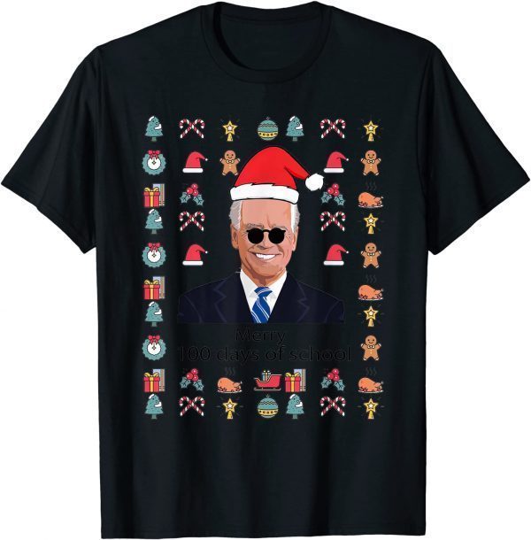 Joe Biden Santa Merry 100 Days Of School New Year 2022 T-Shirt