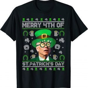 Merry 4th Of St Patrick's Day Joe Biden Leprechaun Hat Ugly 2022 Shirt